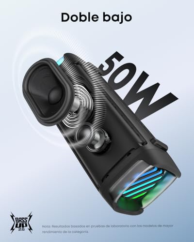 Soundcore by Anker Boom 3i Bocina Bluetooth Portatil, hasta 16h, 50W Potencia, IP68 Flotante Resistente Agua Salada, BassUp 2.0, Bluetooth 5.3, Ideal para Pesca, Camping Exteriores, Regalos para mamá