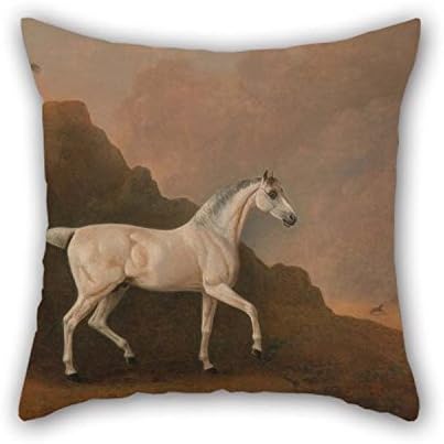 Oil Painting John Boultbee - A Grey Arab Stallion In A Desert Landscape Cushion Covers 16 X 16 Inches / 40 By 40 Cm Gift Or Decor For Him Bar Teens Dining Room Christmas Boy Friend - Twin Sides