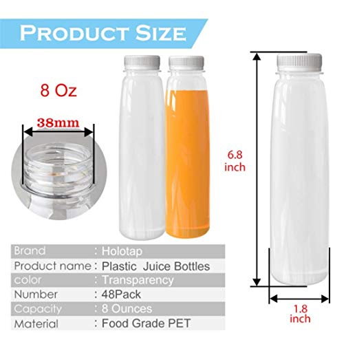 48 Pcs 8 OZ Plastic Bottles with Caps, Empty PET Disposable Juice