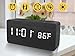 Wooden Alarm Clock, Warmhoming LED Digital Clock with White Backlight, Voice Control and Display Time, Date, Temperature for Home & Office (Black)