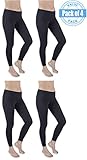 Sexy Basics Womens 4 Pack Stretch Cotton Full Length Footless Legging Tights(BLACK)