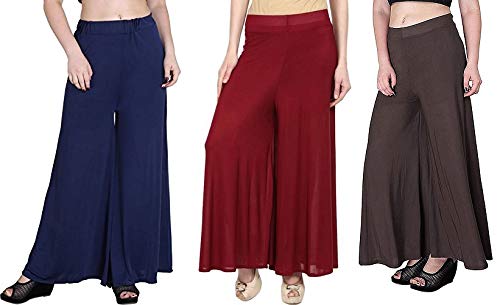 Women's Soft & Stretchable Malai Lycra Free Size Palazzo Pack of 3