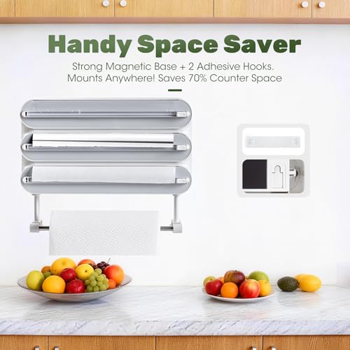 Quasziwa 4-in-1 Wall Mounted Kitchen Roll Holder - Foil Dispenser and Magnetic Aluminium, Professional Foil Paper Cutter with Removable Roll Holder - Easy to Install and Space Saving, White