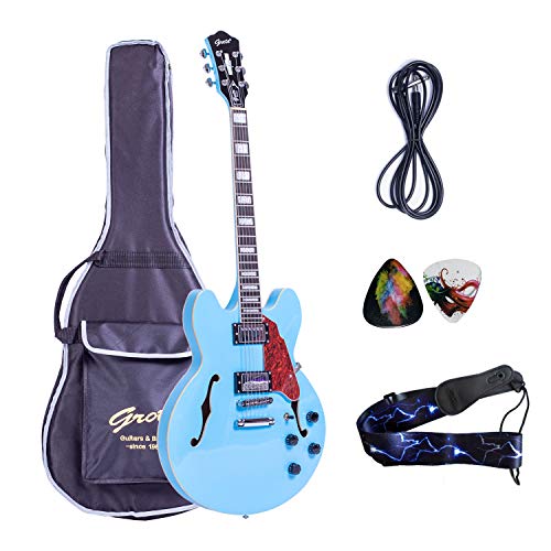 2019 New Product GROTE BRAND Electric Guitar Semi Hollow Body with Guitar Gig Bag (Miami Blue) (Best Guitar Brands 2019)