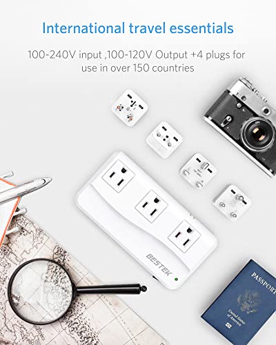 BESTEK Universal Travel Adapter 220V to 110V Voltage Converter with 6A 4-Port USB Charging and UK/AU/US/EU Worldwide Plug Adapter (White)