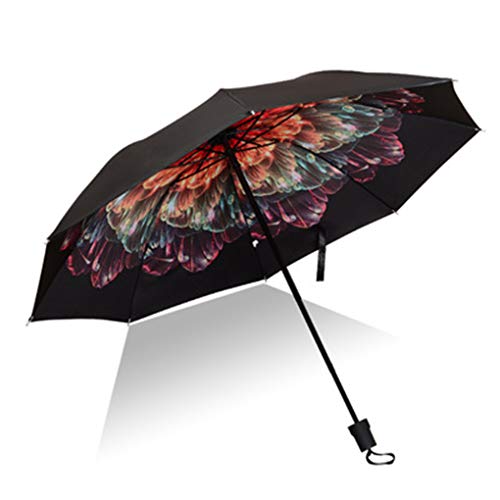 MuLuo Windproof Folding Umbrellas Women Girls Men UV Sunshade Rain Umbrella Black Glue Parasol Ultraviolet-Proof