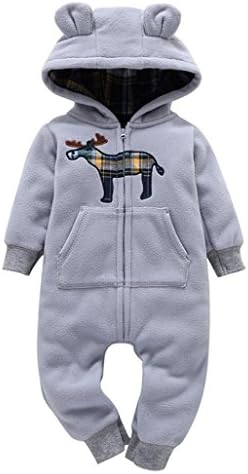 Sharemen Baby Boys Girls Zipper Hooded Romper Thicker Print Jumpsuit Outfits (18-24Months, Gray)