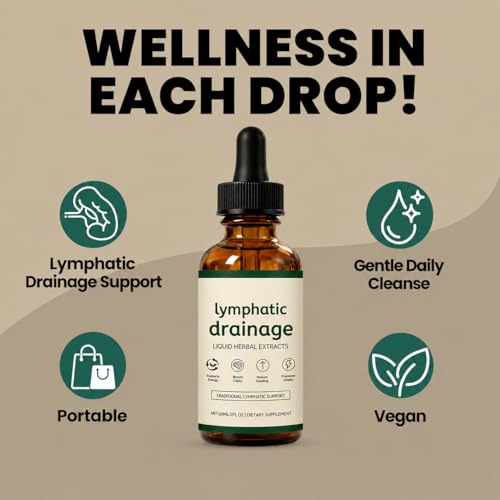 Lymphatic Drainage Drops For Body Support – 60mL / 2 Fl Oz Large Bottle | lymphatic drainage supplement, body detox drops, swelling relief liquid, fluid retention support, lymph cleanse