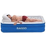 RayGoo Air Mattress Twin Size Airbed Luxury Raised Inflatable Mattress with Built-in Electric Pump, Elevated Raised Air Mattress Quilt Top, Height 20″, 3-Year Warranty