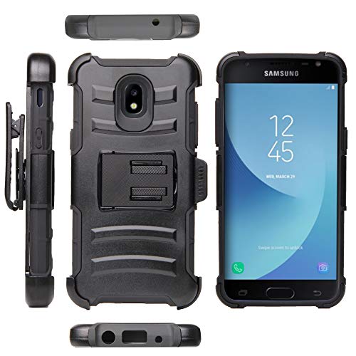 Galaxy J3 Achieve Case, J3 2018 (J337), J3 Prime 2/J3 Emerge 2018/J3 Eclipse 2/J3 Express Prime/Amp Prime 3/J3 Star Case, Hybrid Armor Black with Belt Clip Holster - Collage Surf Board