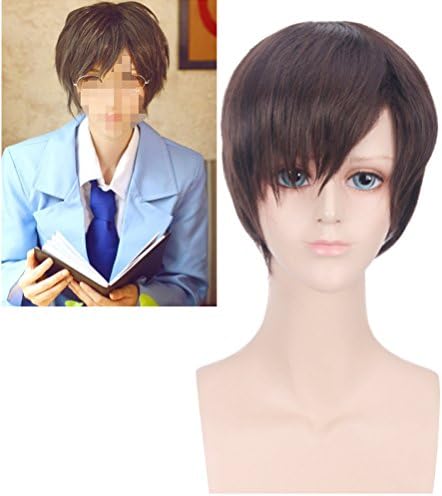 COSIN Fashion Men Boys Short Wig Dark Brown Synthetic Wigs for Cosplay or Daily Use with Wig Cap