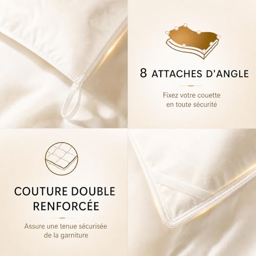 Yalamila Couette 200x200 4 Saisons | pour lit 2 Personnes | Couette Plumes & Duvet d'oie |100% Coton | Édredon Ultra Douce et Gonflant | Certifiée Oeko-Tex | Lavable en Machine，Blanc