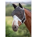 Shires Fine Mesh Fly Mask with Nose Fringe, Black, Full