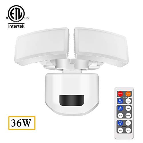FUDESY 36W Dual-Head LED White Motion Sensor Security Light with Remote Control, Dust to Dawn Photocell, Microwave/Radar Detector Motion Sensor, Waterproof, Flood Light, 4000K Daylight - Thumbnail 7