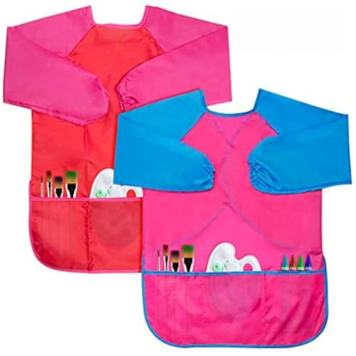 BAHABY Kids Art Smocks 2 Pack Painting Smock with Long Sleeve and 3 Pockets for Age 3-8