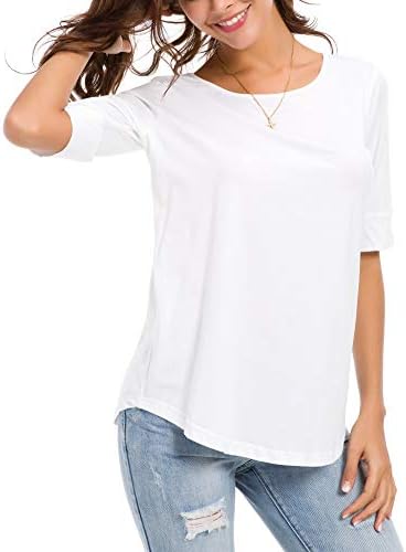 Women's Casual T Shirts Cotton Mid Sleeve Basic Tunics Tee Tops Solid