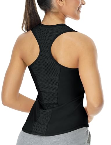 icyzone Racerback Workout Tank Tops for Women, V Neck Quick Dry Gym Athletic Yoga Exercise Running Shirts (Black, XL) at Amazon