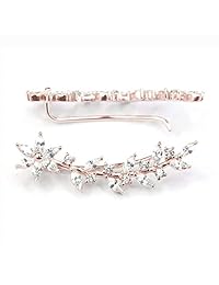 Ear Crawler Earrings Ear Climber   14k Gold Plated 925 Sterling Silver Flower Ear Cuff Wedding Earrings