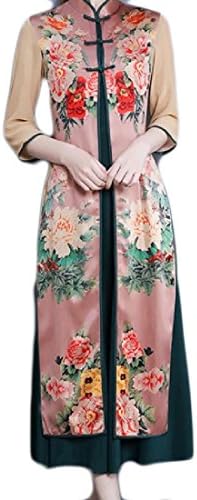 Godeyes Womens Fashion Sexy Retro Print 2-Piece Chinese Qipao Dress As Picture M