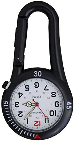 Brand Black Clip on Carabiner White Face FOB Watch for Doctors Nurses Paramedics Chefs