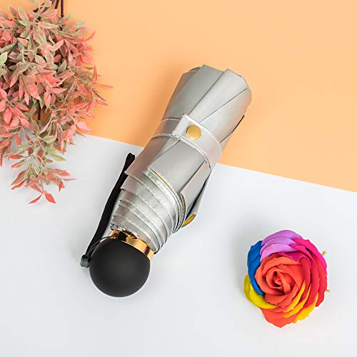 ATOFUL 8Ribs UPF50+ UV Blocker Parasol Manual Mini Umbrella Windproof UV Protection Wind Resistant Lightweight Folding Sun-Rain anti UV Umbrella 7.8" Titanium Compact Vent Sun Umbrella (Lemon Yellow)