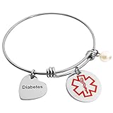 ALoveSoul Medical Alert Bracelet - Stainless Steel Diabetic Alert ID Bracelet For Women Expandable Bangle