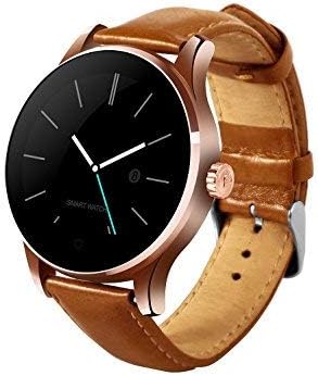 Wlogoo K88H Leather Smart Watch,Water Proof Fitness Trackers,Smart Watch Remote Control Music (Rose Gold)