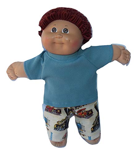 Cabbage Patch Doll Clothes fits 16" Boy Includes one Blue t shirt and one Train Print pants- NO DOLL