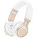 Bluetooth Headphones with Mic, HiFi Stereo Foldable Lightweight Wireless Headphones with Comfortable Protein Earpads, Noise Isolation, TF Card Mode, FM Radio Mode for PC TV Smartphone (White Gold)
