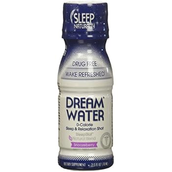 Dream Water Natural Sleep Aid, GABA, MELATONIN, 5-HTP, 2.5oz Shot, Snoozeberry, 24 Count