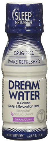 Dream Water Natural Sleep Aid, GABA, MELATONIN, 5-HTP, 2.5oz Shot, Snoozeberry, 24 Count