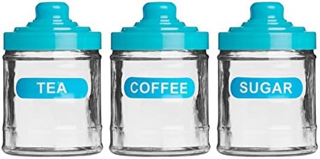 Tea Coffee And Sugar Set Glass With Lid 760ml For Kitchen Home (Blue)