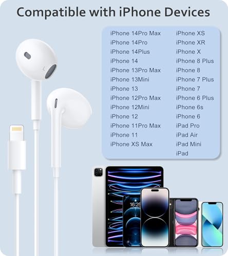2-Pack Lightning Headphones, [MFi Certified] iPhone Headphones Wired Built-in Microphone and Noise Cancellation Volume Control, Wired Earphones Compatible with iPhone 14/14 Pro/13/12/11/XR/XS/X/8/7/SE