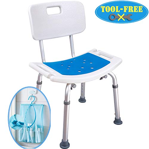 Medokare Shower Chair with Back - Padded Shower Seat for Seniors with Handles and Tote Bag, Shower Bench Bath Chair for Elderly, Handicap Tub Shower Seats for Adults (White Chair)