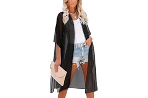 CHICALLURE Women Summer Kimono Cardigan Beach Open Front Top Swimsuit Cover Up Casual Shirt
