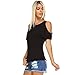 Isaac Liev Women's Cutout Top - Casual Stylish Open Cold Shoulder Short Sleeve Summer Tunic Tee T Shirt Made in USA Black L