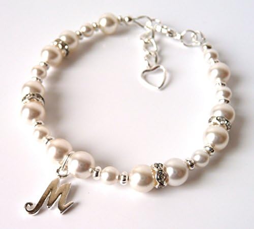 Flower Girl Bracelet Pearl, CHOOSE CHARM, SIZE &amp; PEARL COLOR, Personalized Jewelry, Charm Bracelet, Adjustable