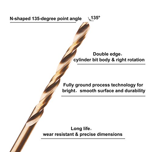 1/8" M35 Cobalt HSS Jobber Length Twist Drill Bit with Straight Shank,Heavy Duty, Pack of 10 PCS, Drilling for Cast Iron, Heat-treated Steel, Stainless Steel and Other Hard Materials