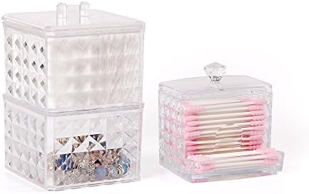 WELTRXE Cotton Ball Holder Cotton Swab Holder Container, Set of 2 Q-Tips Holder for Cotton Pads, Cotton Swab Organizer to Storage Cosmetic on Bathroom/Vanity Counter