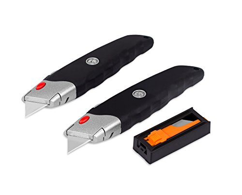 Internet's Best Premium Utility Knife | Box Cutter | Set of 2 | Retractable blade | Rubber Handle | 2 Utility Knives included