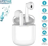 Bluetooth 5.0 Wireless Earbuds, Wireless Bluetooth Headphones with Deep Bass HiFi Stereo Sound, Built-in Mic Earphones with Portable Charging Case for iPhone, iPad and Android - White
