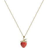FUTIMELY Cute Red Strawberry Necklace 18k Gold Plated Strawberry Pendant Necklace Sweet Friendship Necklace Birthday Christmas Halloween Jewelry for Women (Red)