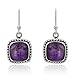 925 Sterling Silver Natural Gemstone Dotted Edge Vintage Design Square Dangle Hook Earrings 1.2
