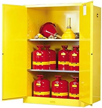 Justrite 899003 Sure-Grip EX Double Walled Steel 2 Door Manual Flammables Safety Cabinet, 90 Gallon Capacity, 43" Width x 65" Height x 34" Depth, 2 Shelves, Gray