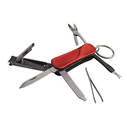 AceCamp Munkees 6-Function Manicure Keychain Multi-Tool, Nail File, Fingernail Clippers, Scissors, Knife, Tweezers, Cuticle Pusher, Trimmer, Remover, Mini Portable Pocket Key Ring Gift