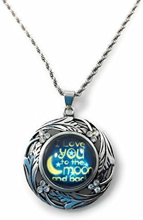 Chunk Snap Charm Antique Pendant for Standard Size Snaps Includes I Love You to the Moon and Back Custom Snap Stainless Steel 18" Chain