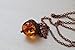 Enchanted Leaves - Amber and Copper Acorn Necklace - Man Made Amber - Cute Nature Charm Necklace
