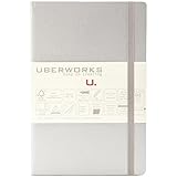 2nd Gen. UBERWORKS TEHNIK Classic Silver-Chrome Hardcover Dotted/Dot Grid Elastic Closure Notebook/Bullet Journal A5 Medium 5.6x8.4in 192 Pages 80gr. Smooth Beige Paper, Index, Back Folder &amp; Labels