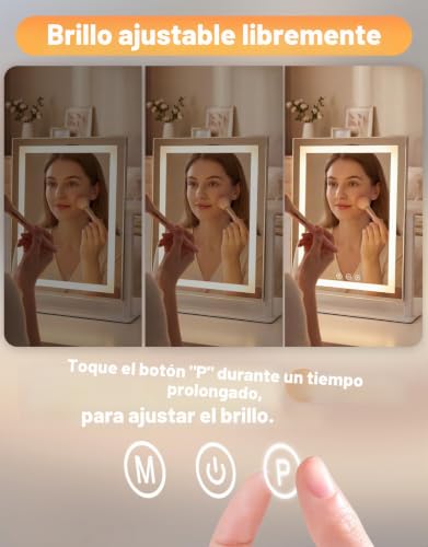 Mursche Lighted Makeup Mirror, Hollywood Mirror, 25 x 30 cm, LED, Vanity Mirror, Small Makeup Mirror with Light, Tabletop Mirror, 3 Modes, Tabletop Makeup Mirror
