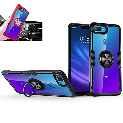Xiaomi Mi 8 lite Case,360Â° Rotating Ring Kickstand Protective Case,TPU+PC Shock Absorption Double Protection Cover Compatible with [Magnetic Car Mount] for Xiaomi Mi 8 lite Case (Black/Black)